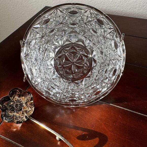 VTG Queen Anne Cut Glass Starburst Silver Plate Spoon Holder Relish Dish 3pcs - Picture 9 of 15